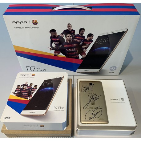 OPPO R7 Plus FC Barcelona Edition smartphone signed by Messi, Neymar and Suarez