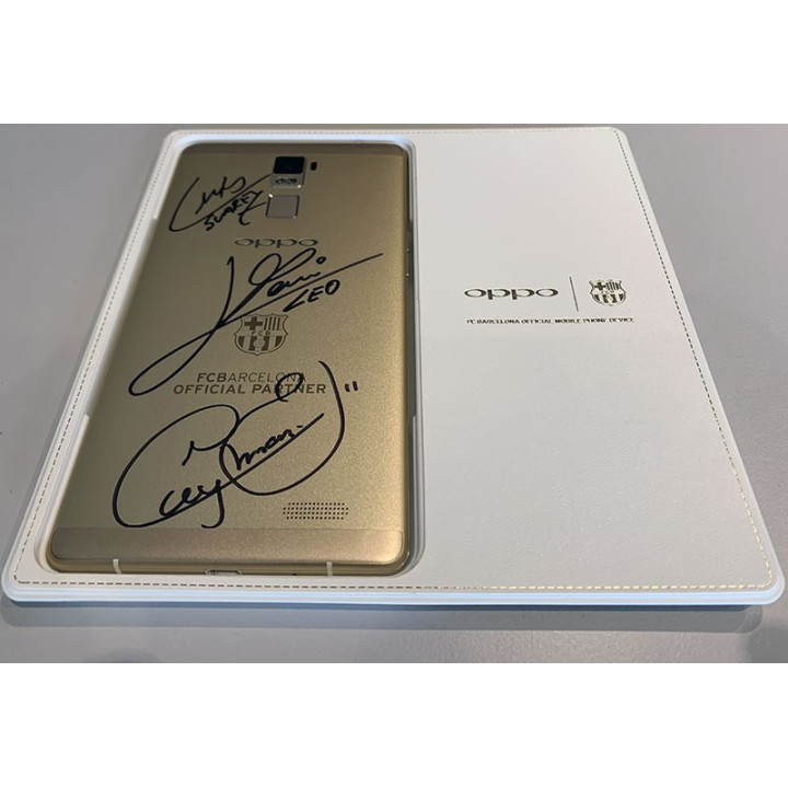 OPPO R7 Plus FC Barcelona Edition smartphone signed by Messi, Neymar and Suarez