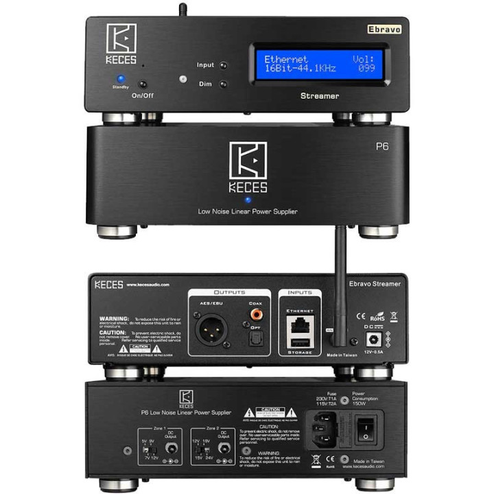 Keces Ebravo avec Keces P6 : streamer audio avec alimentation linéaire audiophile