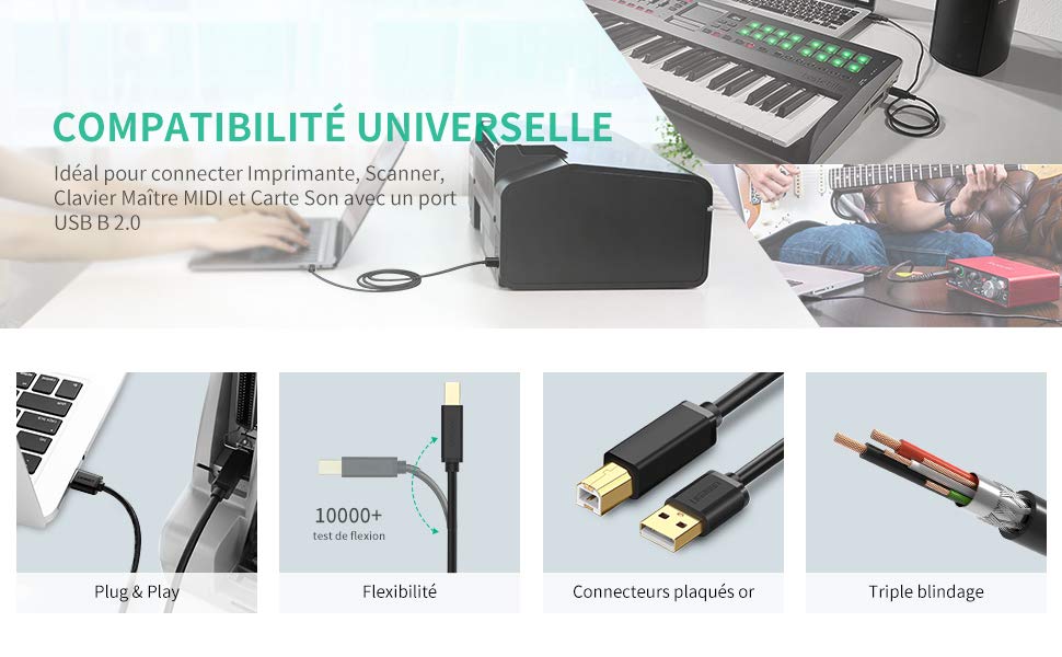 Câble USB DAC 2.0 Type A mâle vers USB 2.0 type B mâle