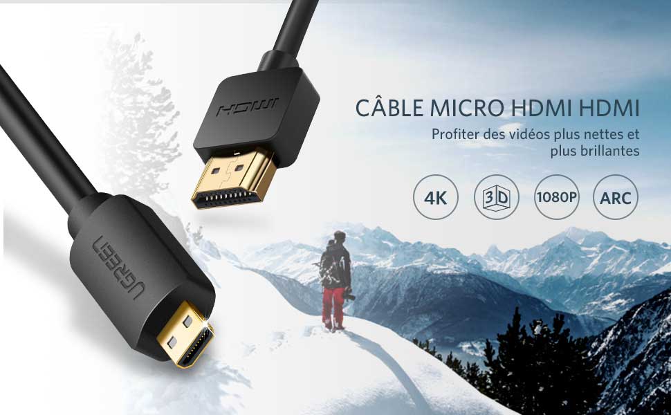 Ugreen câble micro-hdmi vers hdmi de 2m avec support 4K @ 60 Hz
